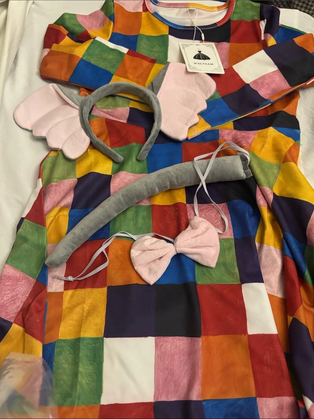 Elmer the  Patchwork elephant Costume Dress with Pink Accessories